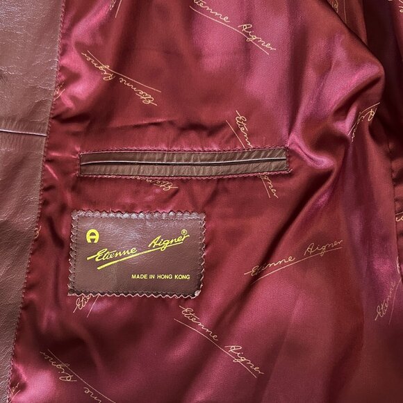 Vintage 80s Etienne Aigner Antic Red Leather Blazer Jacket - Preppy Posh - XL - Picture 7 of 8